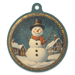 Vintage Snowman 4" Round Metal Ornament - HAPPY SNOWMAN!