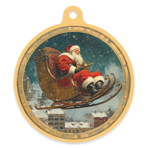 Vintage Santa Claus 4" Round Metal Ornament - Up on the Roof Tops