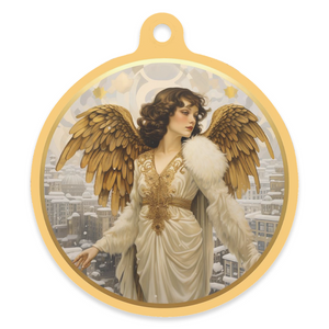 Vintage Holiday 4" Round Metal Ornament - VICTORIAN SNOW ANGEL!