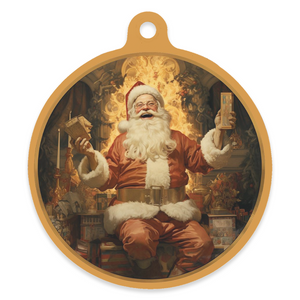 Vintage Santa Claus 4" Round Metal Ornament - FIREPLACE MAGIC!