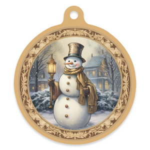 Vintage Snowman 4" Round Metal Ornament - MY FROSTY FRIEND!