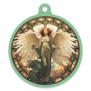 Vintage Holiday 4" Round Metal Ornament - ANGEL OF THE GREEN!