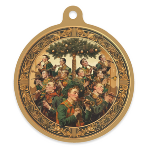 12 Days of Christmas 4" Round Metal Ornament - Eleven Pipers Piping