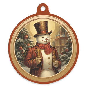 Vintage Snowman 4" Round Metal Ornament - GENTLEMAN SNOWMAN!