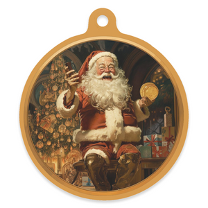 Vintage Santa Claus 4" Round Metal Ornament - GIFT OF LAUGHTER!