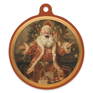 Vintage Santa Claus 4" Round Metal Ornament - HAPPY HO-HO-HOLIDAYS!