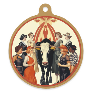 12 Days of Christmas 4" Round Metal Ornament - Eight Maids a-Milking