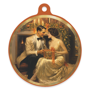 Vintage Romance 4" Round Metal Ornament - FIRESIDE FIRST KISS!