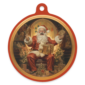 Vintage Santa Claus 4" Round Metal Ornament - MERRRRY CHRISTMAS!