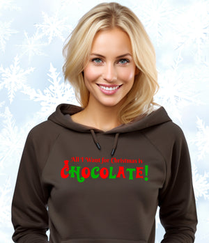 Festive Holiday Hoodie - "All I Want for Christmas is CHOCOLATE" Unisex Heavy Blend Hooded Sweatshirt