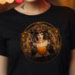 Vintage aesthetic Halloween Party t-shirt - Black Widow Hostess with Jack-O-Lantern