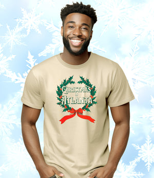 Christmas in Atlanta - Vintage Holiday Wreath Unisex Jersey Tee