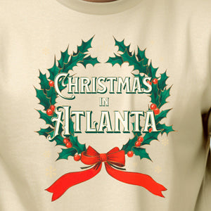 Christmas in Atlanta - Vintage Holiday Wreath Unisex Jersey Tee