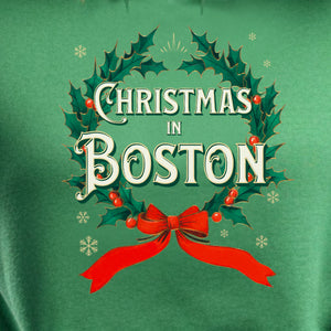 Christmas in Boston - Vintage Holiday Wreath Unisex Hoodie