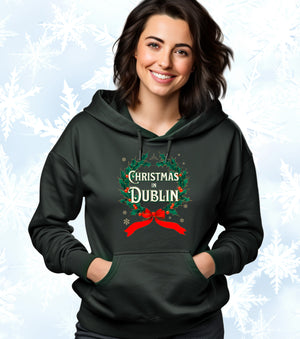 Christmas in Dublin - Vintage Holiday Wreath Unisex Hoodie