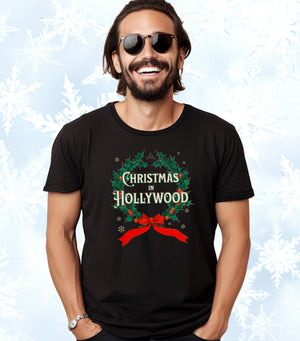 Christmas in Hollywood - Vintage Holiday Wreath Unisex Jersey Tee