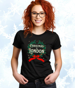 Christmas in London - Vintage Holiday Wreath Unisex Jersey Tee