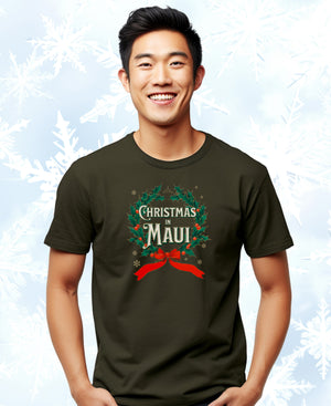 Christmas in Maui - Vintage Holiday Wreath Unisex Jersey Tee