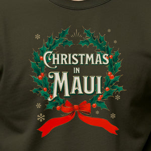 Christmas in Maui - Vintage Holiday Wreath Unisex Jersey Tee