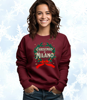 Christmas in Milano - Vintage Holiday Wreath Unisex Crewneck Sweatshirt