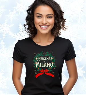 Christmas in Milano - Vintage Holiday Wreath Unisex Jersey Tee