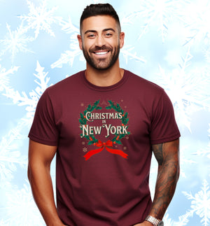 Christmas in New York - Vintage Holiday Wreath Unisex Jersey Tee