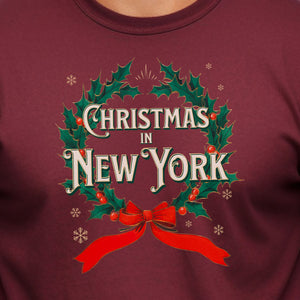 Christmas in New York - Vintage Holiday Wreath Unisex Jersey Tee