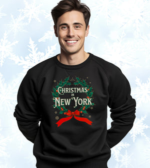 Christmas in New York - Vintage Holiday Wreath Unisex Crewneck Sweatshirt