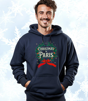 Christmas in Paris - Vintage Holiday Wreath Unisex Hoodie