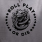 ROLL PLAY OR DIE light color Hoodie with Multi-Sided Dungeons Dice & coiled Dragons Graphic