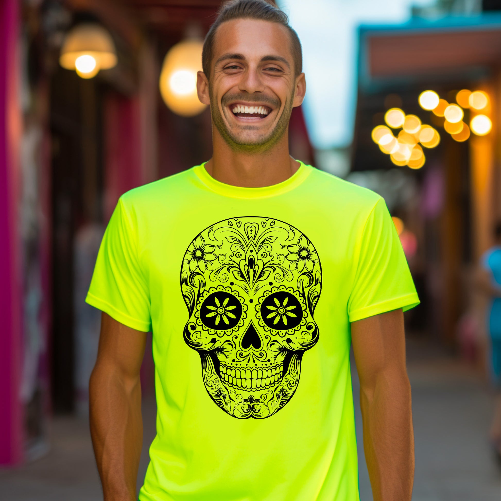 front_01 - Day of the Dead | Dia de los Muertos | Sugar Skull | Day of the Dead Neon | Spirit Halloween tshirt