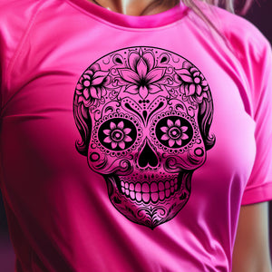 Day of the Dead Girl Sugar Skull Design t-shirt (Unisex Moisture Absorbing in PINK Neon Colors and more!)