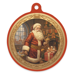 Vintage Santa Claus 4" Round Metal Ornament - CAUGHT IN THE ACT!