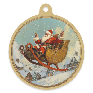 Vintage Santa Claus 4" Round Metal Ornament - Sleigh Bells Ring!