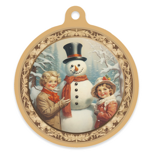 Vintage Snowman 4" Round Metal Ornament - VINTAGE SNOWDAY!