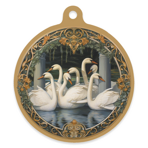 12 Days of Christmas 4" Round Metal Ornament - Seven Swans a-Swimming